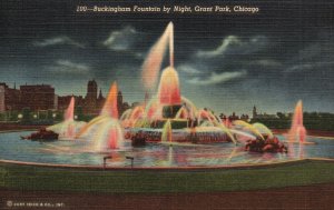 Vintage Postcard Buckingham Fountain By Night Grant Park Chicago Illinois ILL