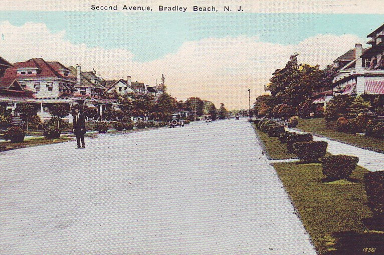 P1271 old unused postcard street view 2nd ave bradley beach new jersey