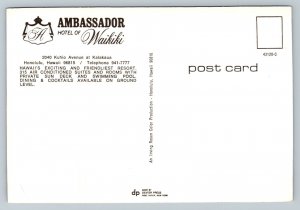 Ambassador Hotel Of Waikiki Hawaii Vintage Unposted Postcard