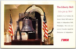 VINTAGE POSTCARD THE LIBERTY BELL ON TWA AIRLINES COLOR-FOTO (UNCOMMON PRINT)