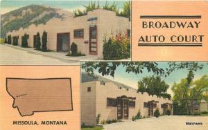 1940's Linen Broadway Auto Court MISSOULA, MONTANA E.B. THOMAS postcard 5536