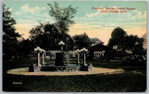 Vtg Cedar Rapids Iowa IA Fountain George Greene Square 1910s View Old Postcard