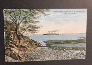 1915 Ship Postcard Cover From Bar Harbor ME to MA Kronprinzessin Cecilia