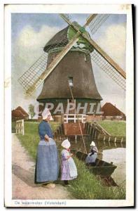 Postcard Old Windmill Der watermolen Volendam Folklore