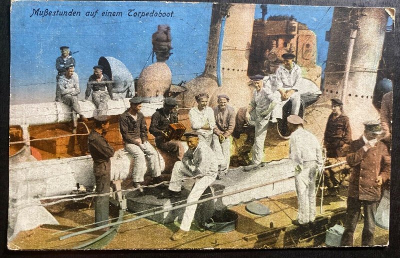 Mint Germany Color picture Postcard Passing The Time At The Torpedoboat 
