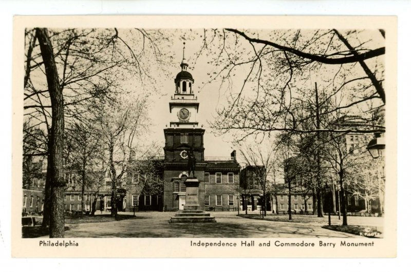 PA - Philadelphia. Independence Hall & Comm. Barry Monument ca 1946 RPPC