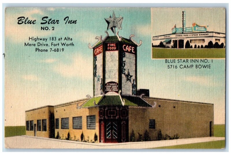 1950 Blue Star Inn Hotel And Restaurant Fort Worth Joshua Texas TX Postcard
