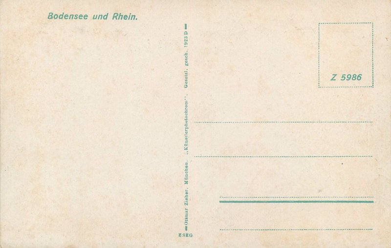 Souvenir Post card Bodensee und Rhein satellite area map