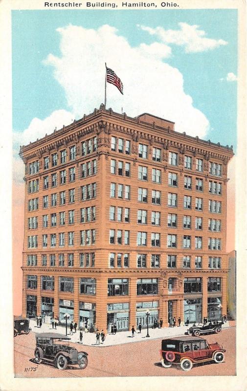 Hamilton Ohio~Rentschler Building~Vintage Cars in Street~People Shopping~1920s