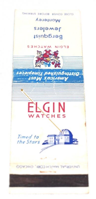 Elgin Watches Berquist Jewelers Monterey California 20 Strike Matchbook Cover