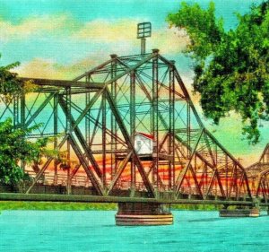  Illinois Central Railroad Bridge MO River Between Omaha & Iowa Linen Postcard 