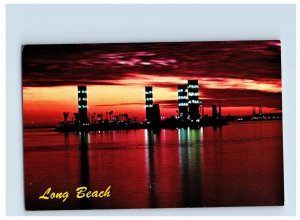 Vintage Night Time View Long Beach, California. Postcard F126E