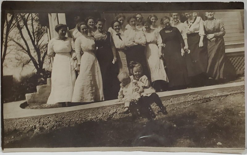 Edwardian Women Large Group of Ladies Children on Sidewalk Postcard Z20