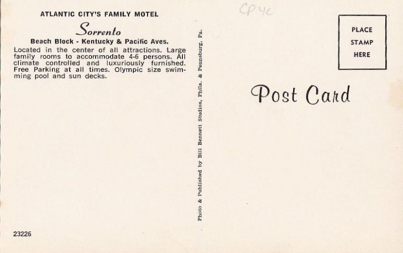 Postcard Sorrento Family Motel Atlantic City New Jersey NJ