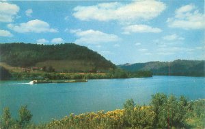 Paducah Kentucky Boats On Ohio River & Yellow Flowers On Coast Chrome Postcard