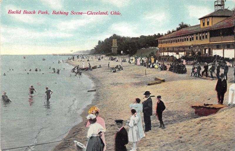 Cleveland Ohio~Euclid Beach~Men-Victorian Ladies on Beach~c1910 Postcard