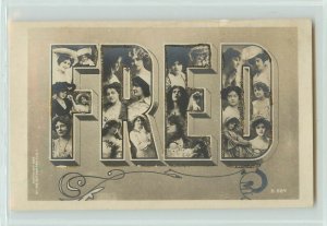 1905 Rotograph Postcard B884 Ladies' Faces in Large Letters Name Fred Glitter