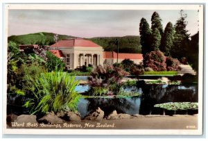 c1940's Ward Bath Buildings Rotorua New Zealand Vintage RPPC Photo Postcard