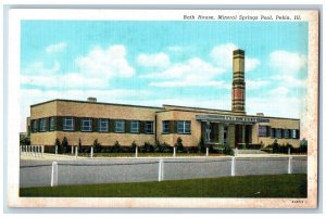 Pekin Illinois IL Postcard Bath House Mineral Springs Pool Exterior c1940's
