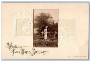 John Winsch Artist Signed Postcard Birthday Pretty Woman Embossed 1913 Antique