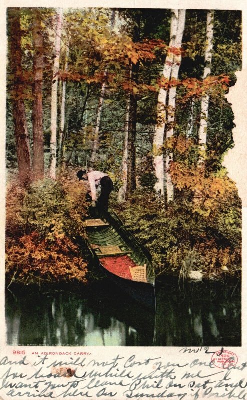 Vintage Postcard Adirondacks Carry Forest River Adirondacks Mountain New York NY