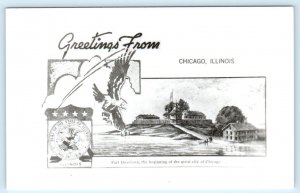 RPPC Greetings from CHICAGO, Illinois IL ~ FORT DEARBORN 1950s-60s  Postcard