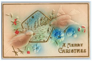1910 Christmas Song Birds Flowers Holly Berries Airbrushed Lansing MI Postcard