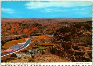 Postcard - Highway 16A  through Badlands National Monument of South Dakota 