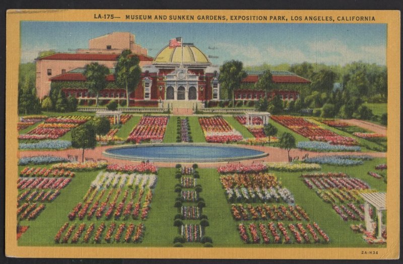 CA LOS ANGELES Museum and Sunken Gardens - Exposition Park pm1955 ~ Linen