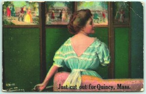 Generic Greetings Just Cut Out For Quincy MA Rotograph DB Postcard I5