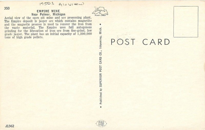 Postcard Michigan Palner 1950s Air View Superior #350 23-8482