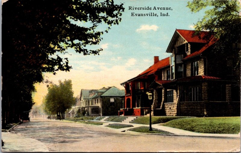 Postcard Riverside Avenue in Evansville, Indiana