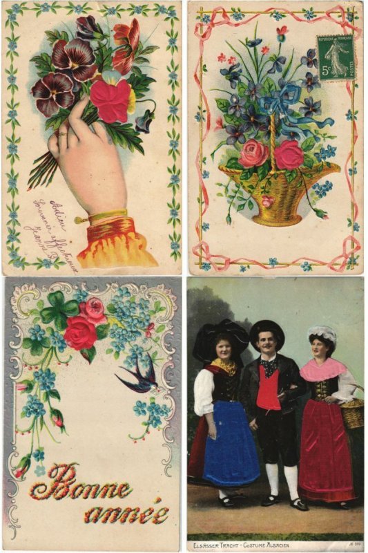 EMBOSSED with SILK GREETINGS 73 Vintage Postcards Pre-1920 (L4522)