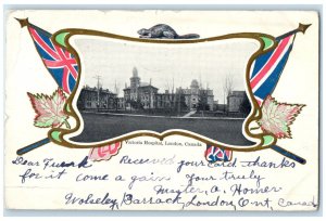 1905 Victoria Hospital London Canada Posted Antique Flag Glitters Postcard