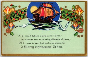 VINTAGE POSTCARD COLORFUL MERRY CHRISTMAS AND NEW YEAR GREETING DURHAM c. 1915