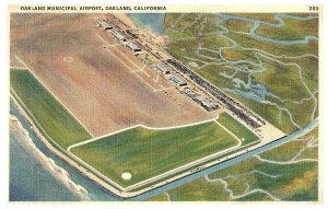 Aerial View Oakland Municipal Airport California Airport Linen Postcard