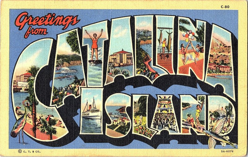 Greetings From Catalina Island CA Vintage LARGE Letter Standard View Postcard 