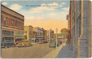 Center Street Scene POCATELLO Idaho Kodaks Drugs Kropp c1940s Vintage Postcard