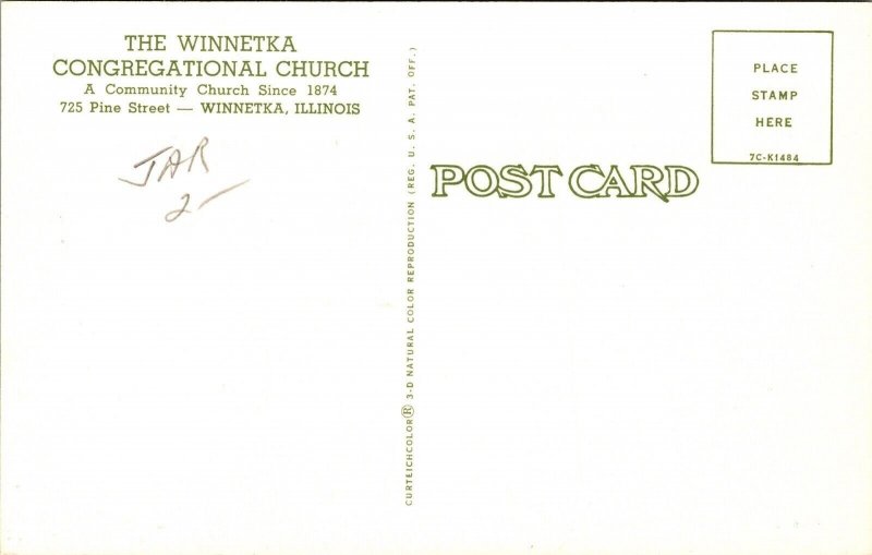 Winnetka Congregational Church Illinois IL Postcard VTG UNP Curteich Vintage 