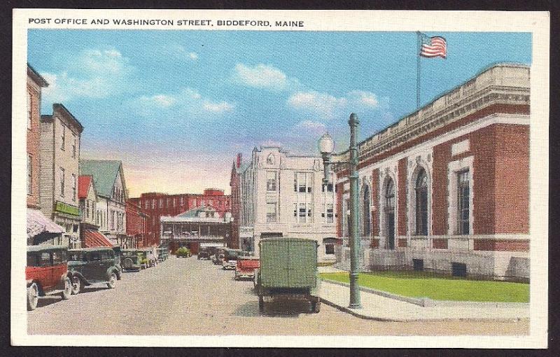 Washington Street & Post Office Biddeford ME unused c1920's