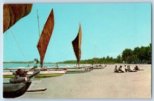 Philippines Postcard Native Fishing Boats Azure Skies Coastal Scene c1950's