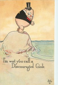 Signed Artist Postcard George Brill Gink Anthropomorphic Egg Person Diving