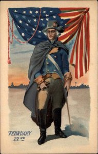 George Washington Washington's Birthday American Flag c1910 Vintage Postcard