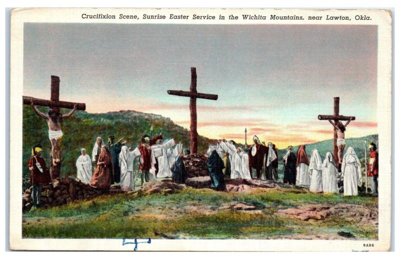 1941 Crucifixion Scene, Sunrise Easter Service, Wichita Mtns, Lawton OK Postcard