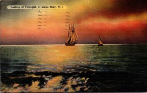 New Jersey Cape May Sailing At Twilight 1940