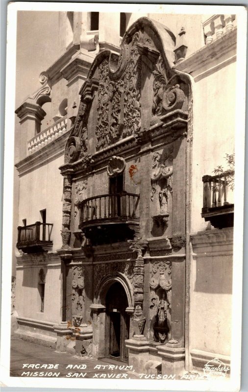 RPPC Facade and Atrium, Mission San Xavier Tucson AZ Vintage Postcard A55