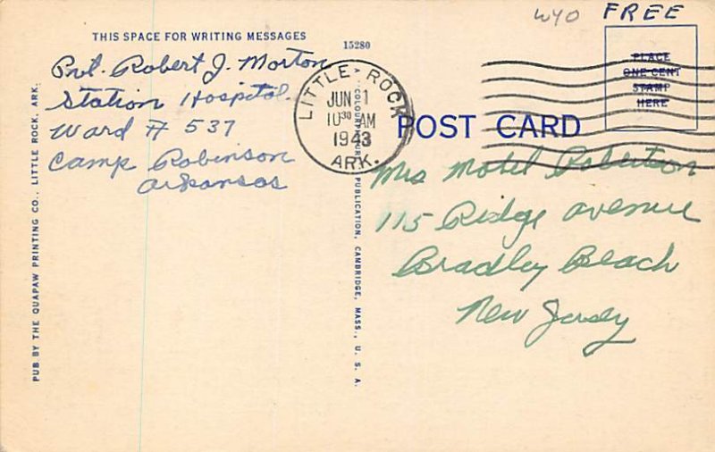 Baptist State Hospital Little Rock, Arkansas, USA 1943 Missing Stamp light po...