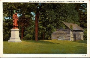 VINTAGE POSTCARD MARY JEMISON STATUE INDIAN COUNCIL HOUSE LETCHWORTH STATE PARK