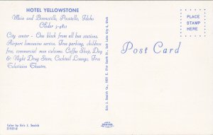 Hotel Yellowstone Pocatello Idaho ID Unused Vintage Postcard F74
