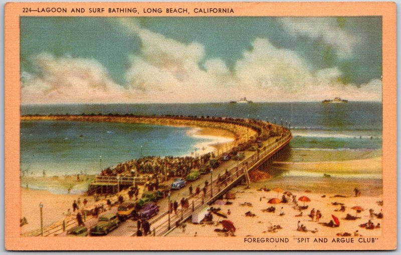 Long Beach California CA, Sea Ocean, Lagoon and Surf Bathing, Vintage Postcard